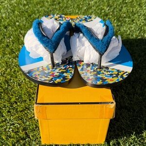 NEW - Fendi Confetti Blue Fur Flip Flop Sandal Sz 9